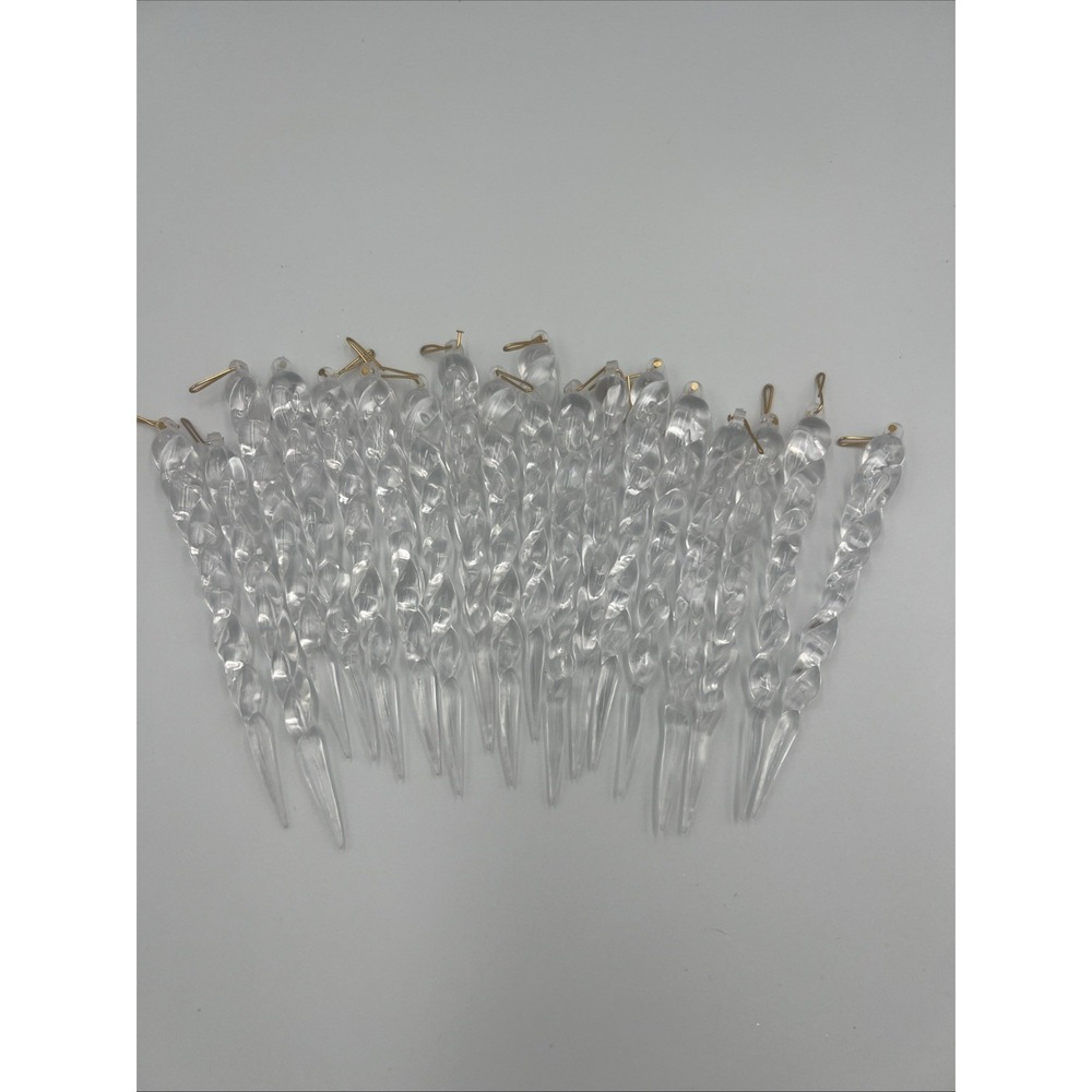 Vintage Icicle Plastic Ornament‎ Lot of 18 Clear Twisted Christmas Tree 5"